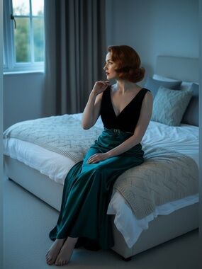 Gorgeous Vintage Green Satin and Black Velvet Dress